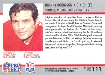 1990-91 Pro Set Super Bowl XXV Silver Anniversary Commemorative #111 Johnny Robinson Back