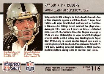 1990-91 Pro Set Super Bowl XXV Silver Anniversary Commemorative #116 Ray Guy Back