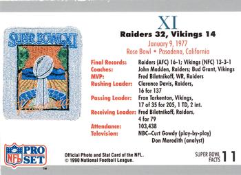 1990-91 Pro Set Super Bowl XXV Silver Anniversary Commemorative #11 SB XI Ticket Back