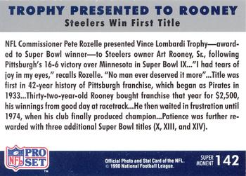 1990-91 Pro Set Super Bowl XXV Silver Anniversary Commemorative #142 Trophy Presented to Rooney Back
