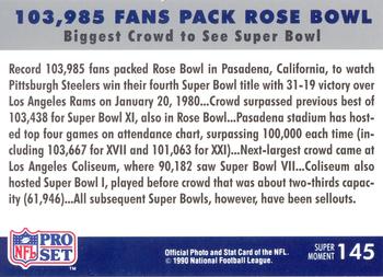 1990-91 Pro Set Super Bowl XXV Silver Anniversary Commemorative #145 103,985 Fans Pack Rose Bowl Back