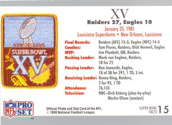 1990-91 Pro Set Super Bowl XXV Silver Anniversary Commemorative #15 SB XV Ticket Back