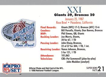 1990-91 Pro Set Super Bowl XXV Silver Anniversary Commemorative #21 SB XXI Ticket Back