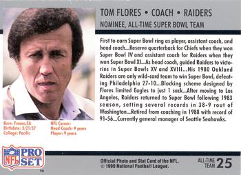 1990-91 Pro Set Super Bowl XXV Silver Anniversary Commemorative #25 Tom Flores Back