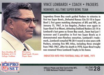 1990-91 Pro Set Super Bowl XXV Silver Anniversary Commemorative #28 Vince Lombardi Back