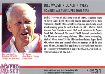 1990-91 Pro Set Super Bowl XXV Silver Anniversary Commemorative #31 Bill Walsh Back