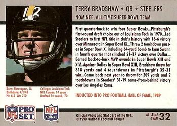 1990-91 Pro Set Super Bowl XXV Silver Anniversary Commemorative #32 Terry Bradshaw Back