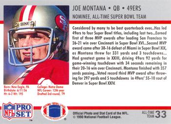 1990-91 Pro Set Super Bowl XXV Silver Anniversary Commemorative #33 Joe Montana Back