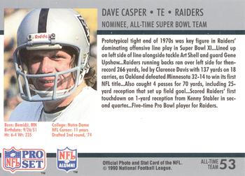 1990-91 Pro Set Super Bowl XXV Silver Anniversary Commemorative #53 Dave Casper Back