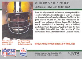 1990-91 Pro Set Super Bowl XXV Silver Anniversary Commemorative #75 Willie Davis Back