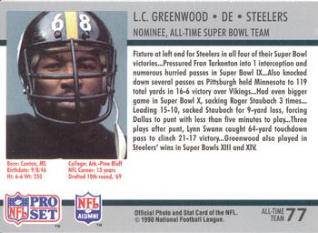 1990-91 Pro Set Super Bowl XXV Silver Anniversary Commemorative #77 L.C. Greenwood Back