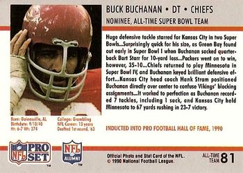 1990-91 Pro Set Super Bowl XXV Silver Anniversary Commemorative #81 Buck Buchanan Back