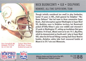 1990-91 Pro Set Super Bowl XXV Silver Anniversary Commemorative #88 Nick Buoniconti Back