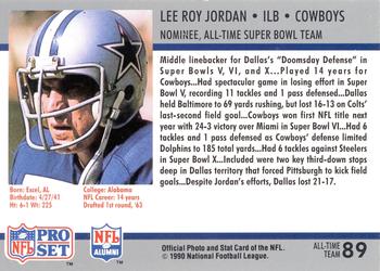 1990-91 Pro Set Super Bowl XXV Silver Anniversary Commemorative #89 Lee Roy Jordan Back