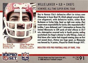 1990-91 Pro Set Super Bowl XXV Silver Anniversary Commemorative #91 Willie Lanier Back