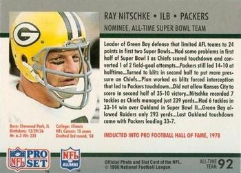 1990-91 Pro Set Super Bowl XXV Silver Anniversary Commemorative #92 Ray Nitschke Back