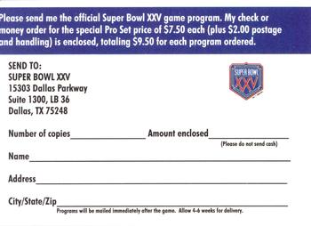 1990-91 Pro Set Super Bowl XXV Silver Anniversary Commemorative #NNO Super Bowl XXV Game Program Offer Back