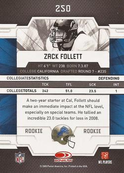 2009 Donruss Elite #250 Zack Follett Back