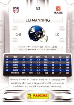 2009 Playoff Prestige #63 Eli Manning Back