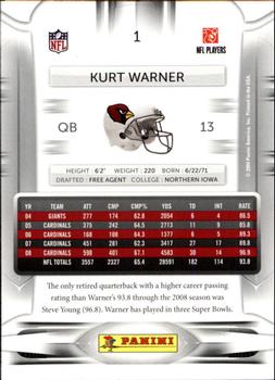 2009 Playoff Prestige #1 Kurt Warner Back