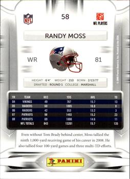 2009 Playoff Prestige #58 Randy Moss Back