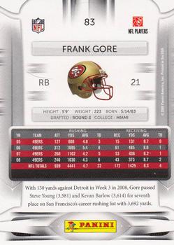 2009 Playoff Prestige #83 Frank Gore Back