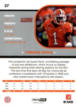 2009 Press Pass SE #37 Vontae Davis Back