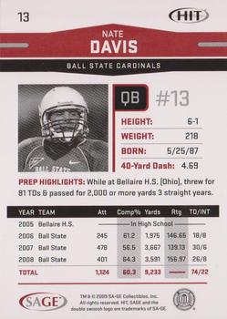 2009 SAGE HIT #13 Nate Davis Back