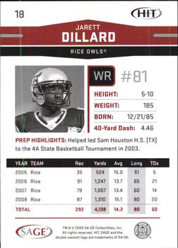 2009 SAGE HIT #18 Jarett Dillard Back