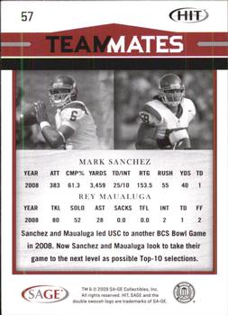 2009 SAGE HIT #57 Mark Sanchez / Rey Maualuga Back