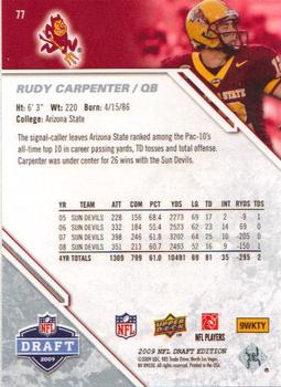 2009 Upper Deck Draft Edition #77 Rudy Carpenter Back