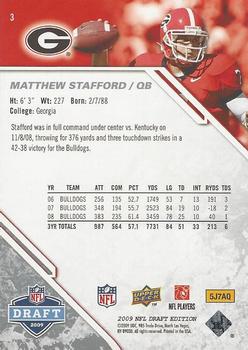 2009 Upper Deck Draft Edition #3 Matthew Stafford Back
