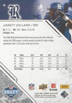 2009 Upper Deck Draft Edition #40 Jarett Dillard Back