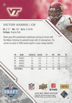 2009 Upper Deck Draft Edition #72 Victor Harris Back