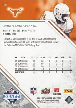 2009 Upper Deck Draft Edition #103 Brian Orakpo Back