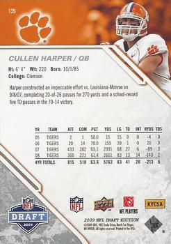 2009 Upper Deck Draft Edition #139 Cullen Harper Back