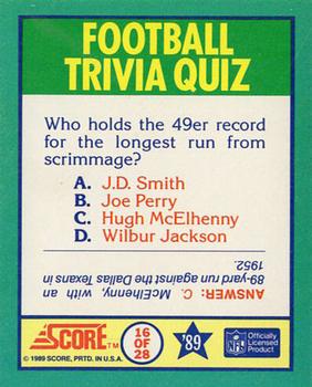 1989 Score - Magic Motion: Football Trivia Quiz #16 Football Trivia Quiz Back