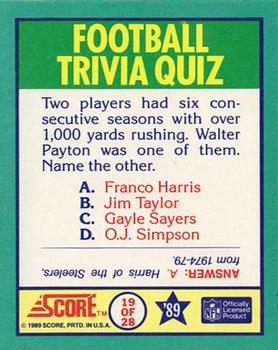 1989 Score - Magic Motion: Football Trivia Quiz #19 Football Trivia Quiz Back