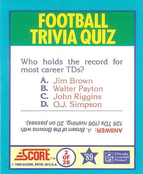 1989 Score - Magic Motion: Football Trivia Quiz #2 Football Trivia Quiz Back