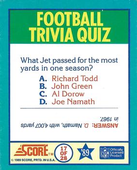 1989 Score - Magic Motion: Football Trivia Quiz #17 Football Trivia Quiz Back