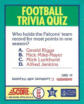 1989 Score - Magic Motion: Football Trivia Quiz #27 Football Trivia Quiz Back