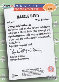 2013 Fleer Retro - Fleer Rookie Sensations Autographs #RS-55 Marcus Davis Back