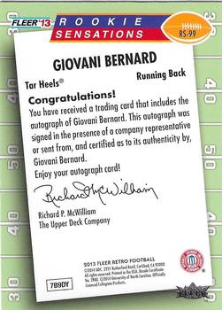 2013 Fleer Retro - Fleer Rookie Sensations Autographs #RS-99 Giovani Bernard Back