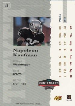 1998 Playoff Contenders - Ticket #58 Napoleon Kaufman Back
