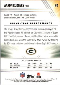 2014 Topps Prime #64 Aaron Rodgers Back