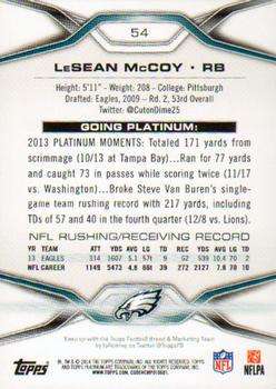 2014 Topps Platinum #54 LeSean McCoy Back