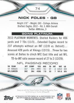 2014 Topps Platinum #74 Nick Foles Back
