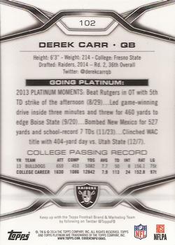 2014 Topps Platinum #102 Derek Carr Back