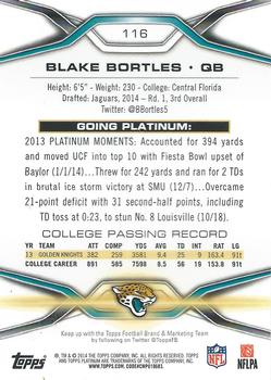 2014 Topps Platinum #116 Blake Bortles Back