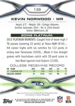 2014 Topps Platinum #139 Kevin Norwood Back